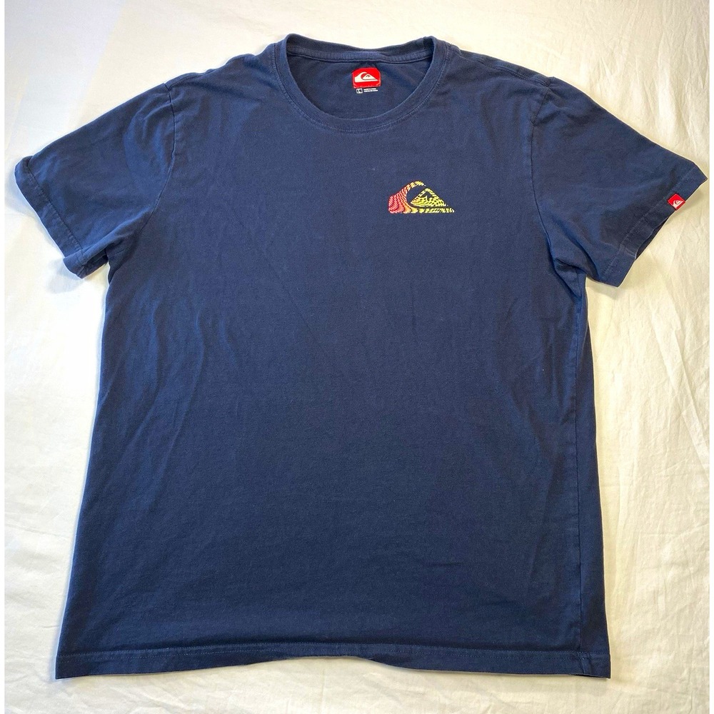Quiksilver Men's Blue Graphic Logo Crew Neck Short Sleeve Cotton Knit Tee L